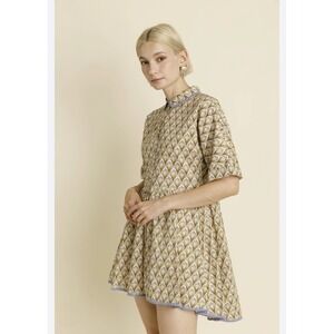 Aureum Valentina Dress Mini Stamped Floral Print Pockets Size L Preppy Fit Flare